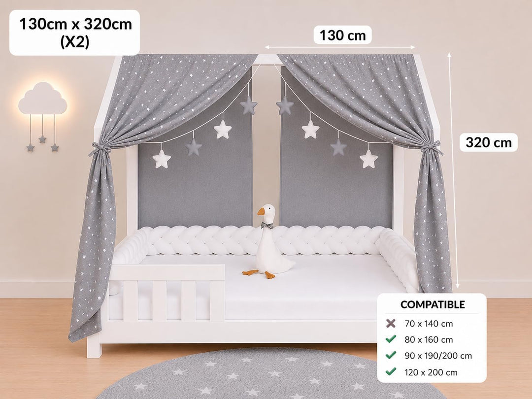 YellowNest Hausbett Himmel (2er Pack) - 100% Baumwolle - Betthimmel Hausbett aus Musselin (2er Pack)