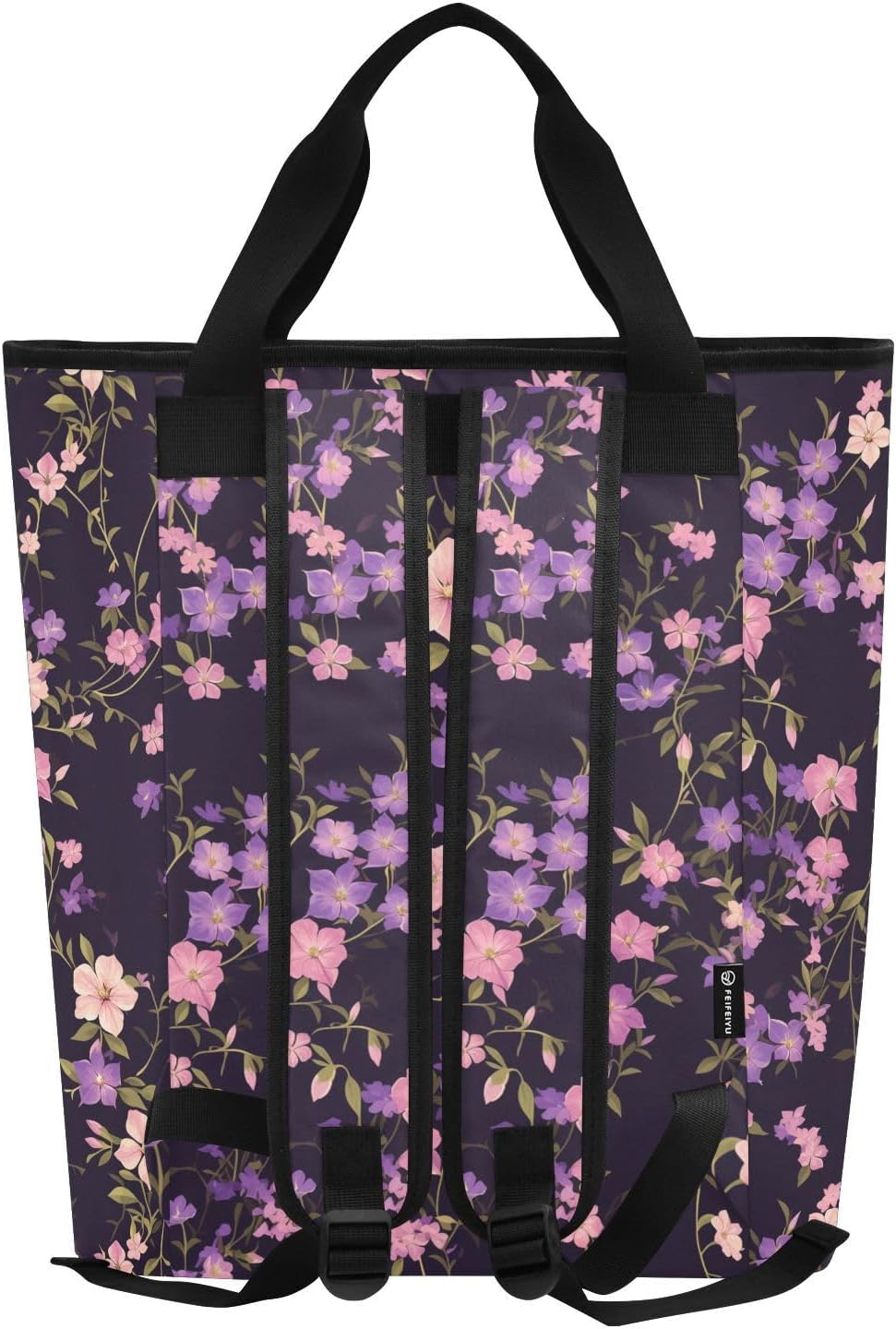 Kühlrucksack mit violetten Blumen, dunkel, isoliert, 41,5 cm, Jungen, grosse Tragetasche für Camping