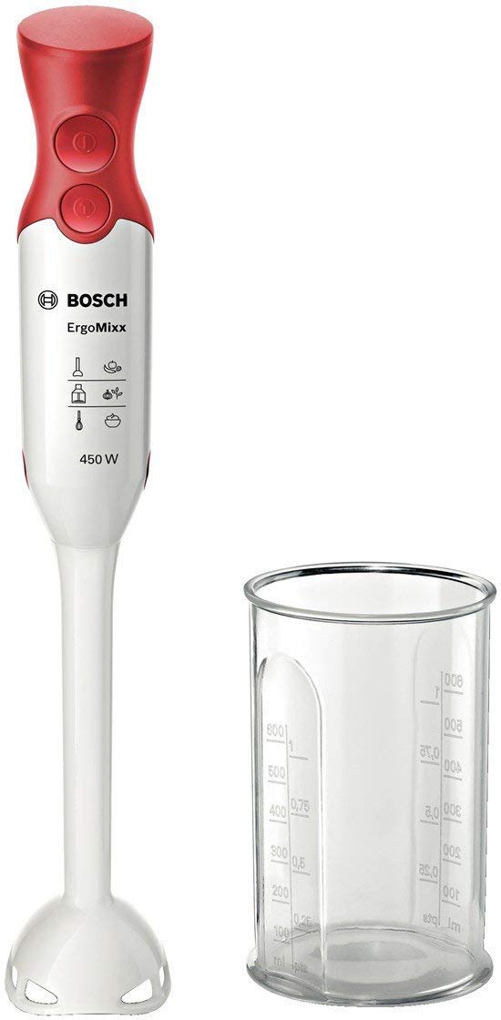 Bosch Hausgeräte MSM64010 ergonomischer Stabmixer mit Kunststoff-Mixfuss mit QuattroBlade, 450 Watt