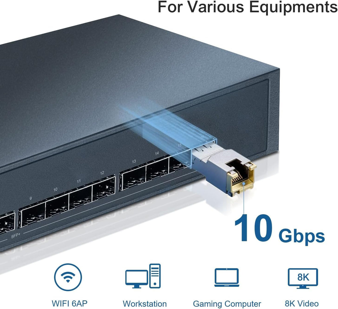 QSFPTEK 10GBASE-T SFP+ RJ45 Transceiver up to 80m, 10G SFP+ to RJ45 Copper Mini-GBIC Modul für Cisco