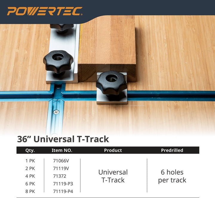 POWERTEC 71698V 7,6 cm T-Schienen-Kreuzungs-Set mit vorgebohrten Befestigungslöchern, für universell