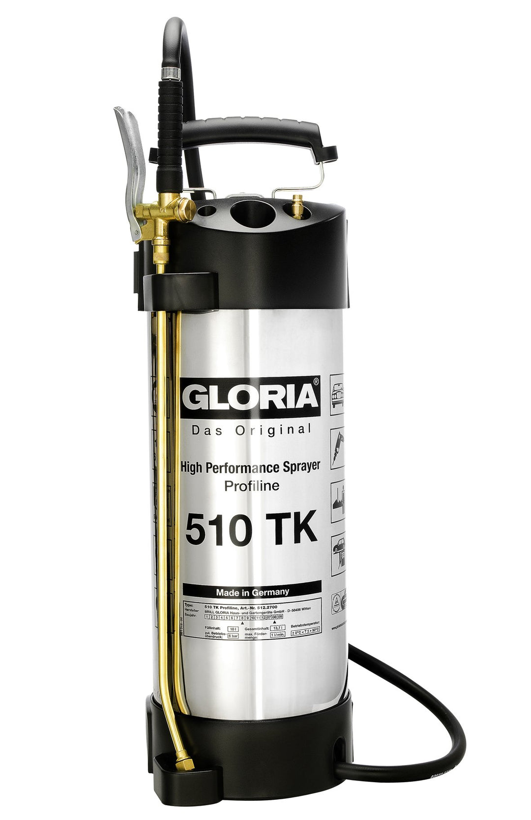 GLORIA Hochleistungssprühgerät 510 TK Profiline | 10 L Füllinhalt | Profi-Drucksprüher aus rostfreie