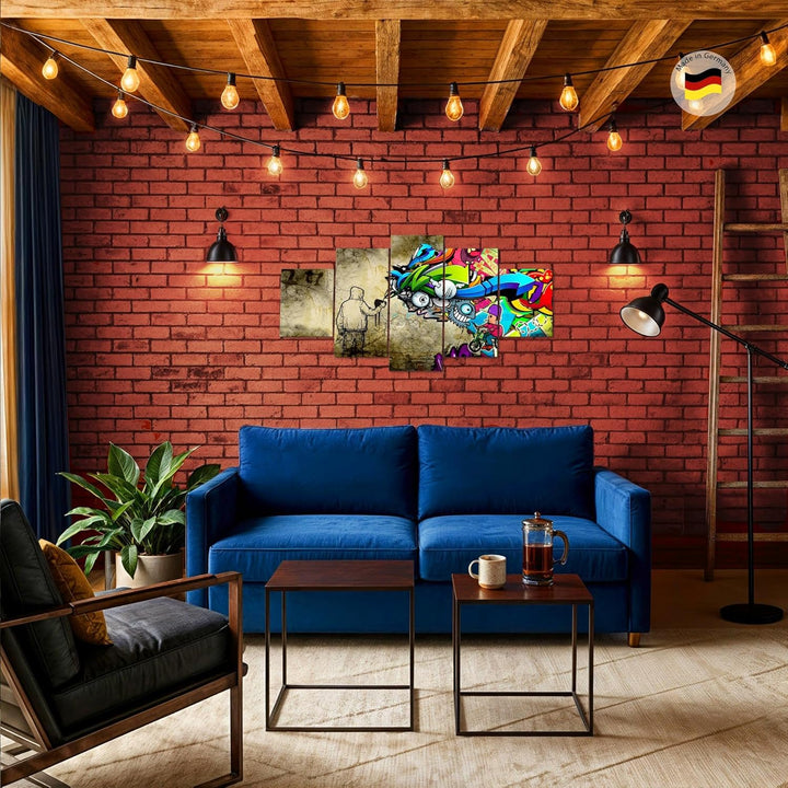 Runa Art Wandbilder Graffiti 5 Teilig Bild auf Vlies Leinwand Deko Loft Wohnzimmer Street Art Bunt 4