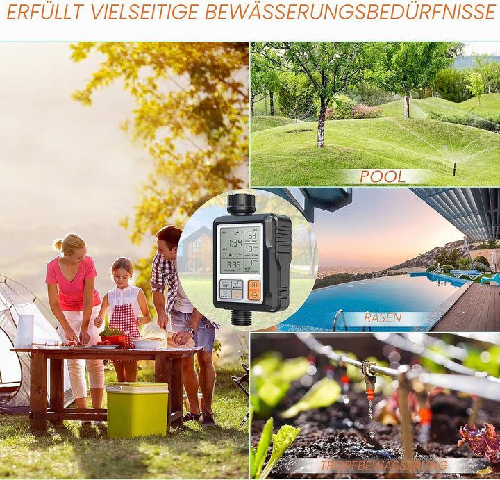 CROSOFMI Bewässerungscomputer Wasserzeitschaltuhr Garten Zeitschaltuhr Bewässerung,Grosses 3-Zoll-Di