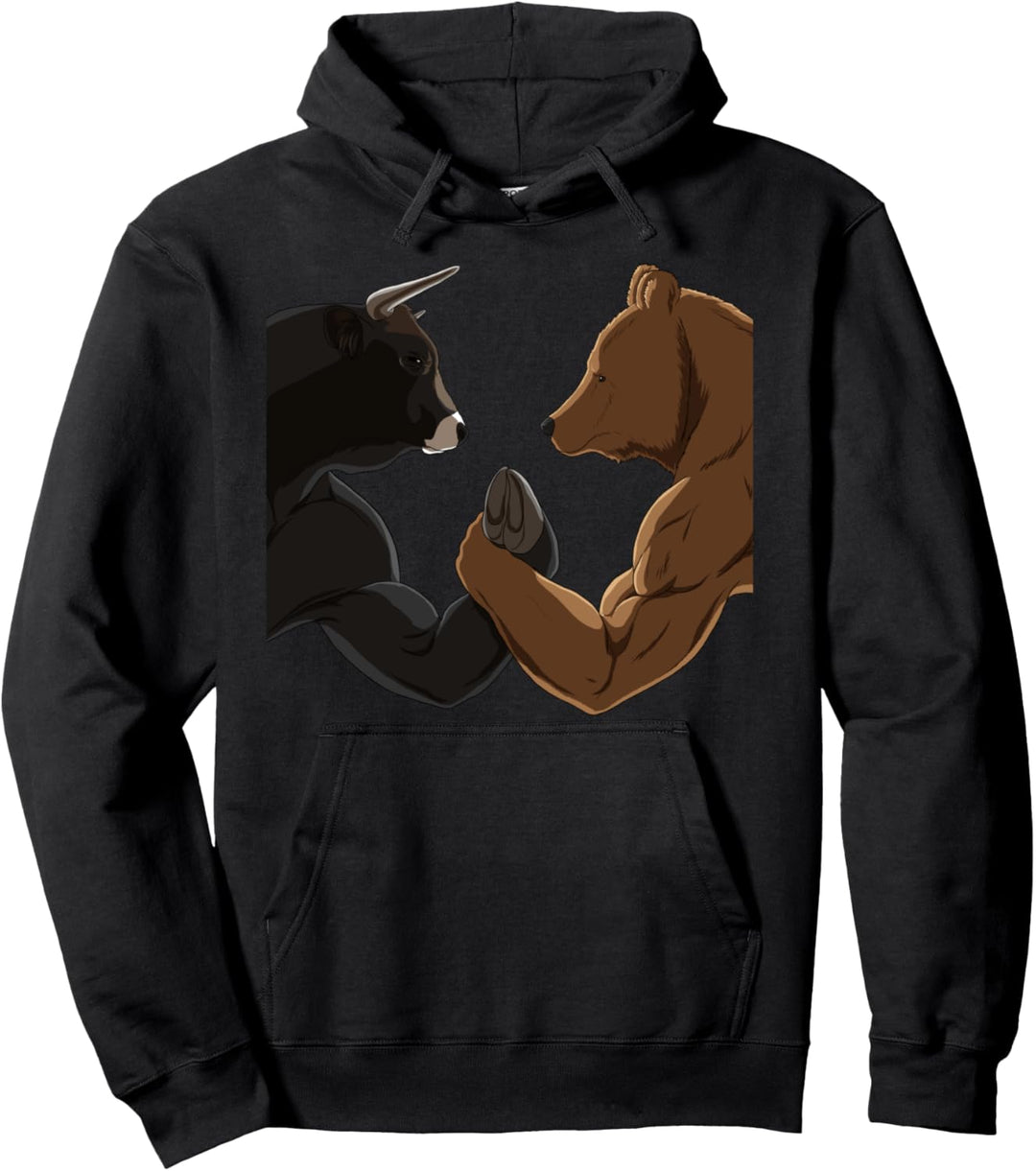 Armdrücken Bulle gegen Bär Kräftemessen Börse Pullover Hoodie