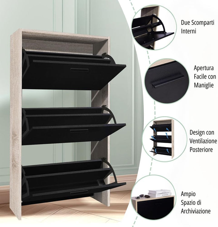 CASABEL Schuhschrank für 18 Paar – grosse Kapazität für den Eingangsbereich – L 60 x T 24 x H 113 cm