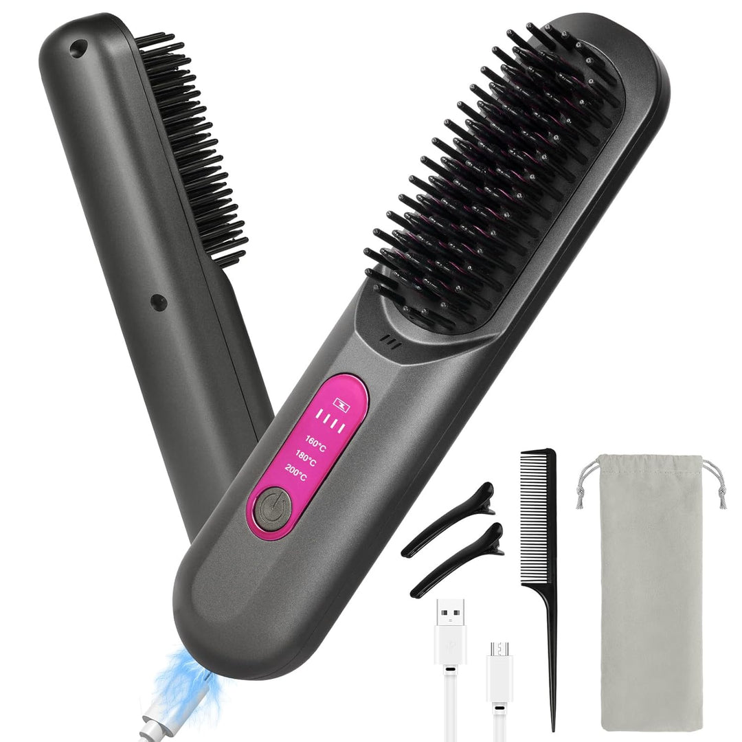 LOPHE Mini Haarglätterbürste, Glättbürste Kabellos, Hair Straightener Comb mit LCD-Bildschirm 3-Stuf