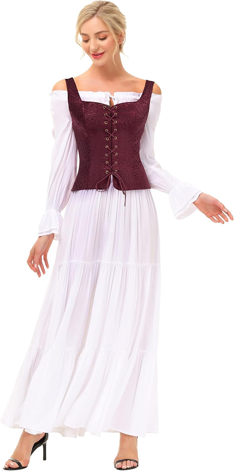 SCARLET DARKNESS Frauen Piraten Renaissance Weste Cosplay Kostüm Bauer Mieder Schnürung Weste M Jacq