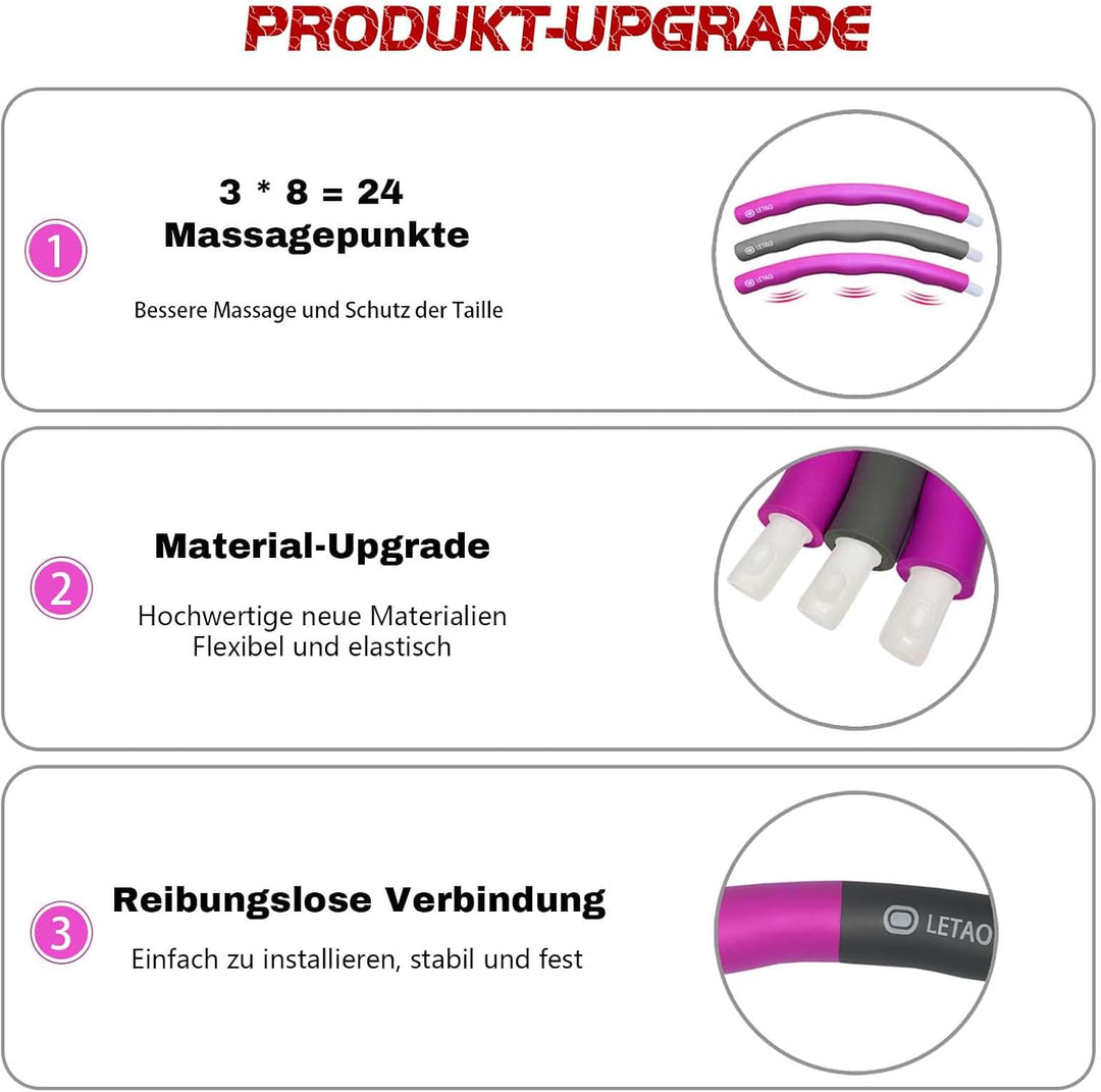 LETAO Hula Hoop Reifen Kinder von 8-15 Jahren | Rosa-Grau Hula Hoop Reifen Kinder, Zerlegbar, inklus