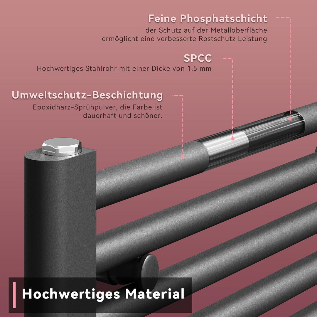 ELEGANT Badheizkörper 1200 x 500mm handtuchheizkörper anthrazit vertikal Design Heizkörper Bad Hantu