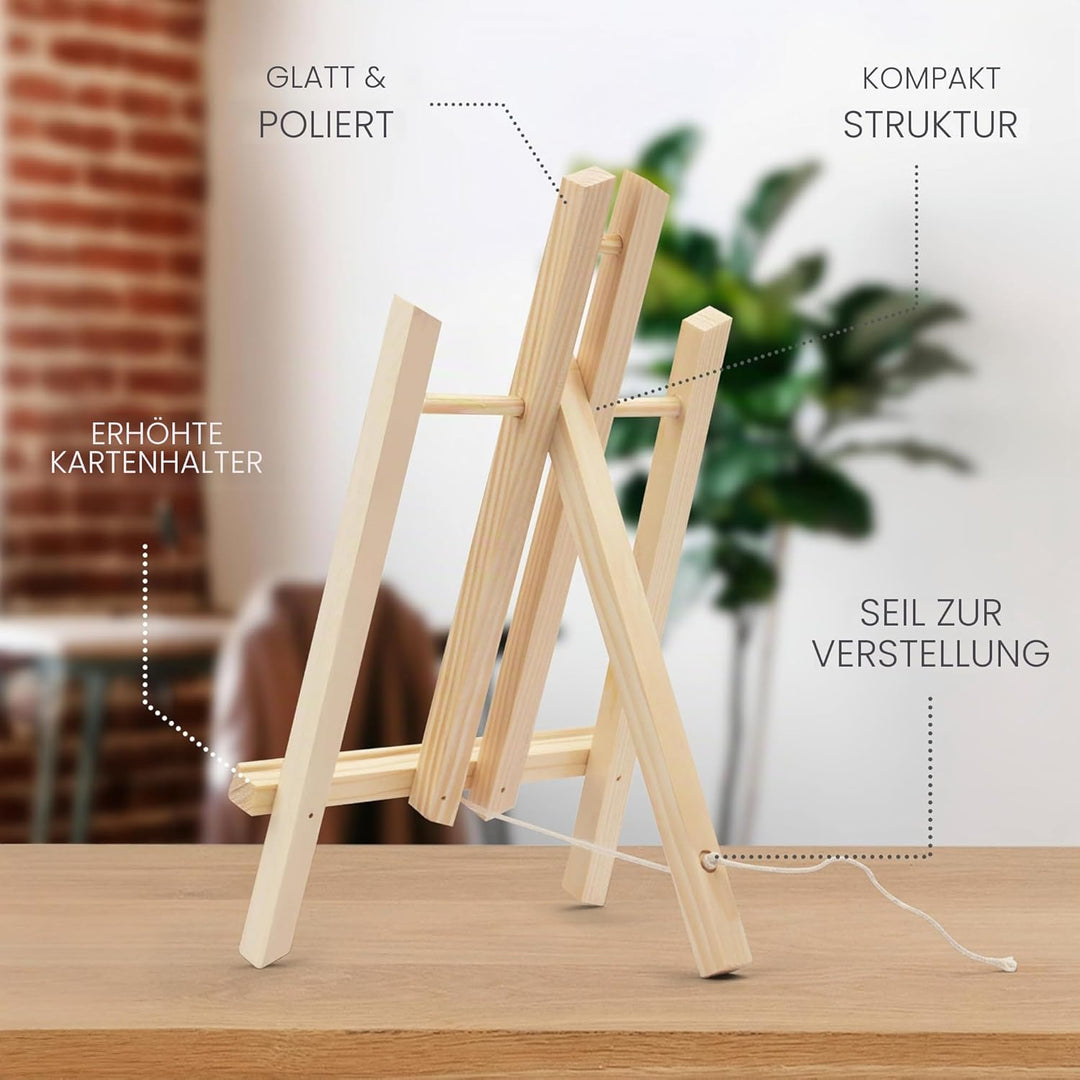 Belle Vous Tischstaffelei aus Holz (4 Stk) - 30cm Kiefernholz Staffelei Dreifuss Holzstaffelei Klein