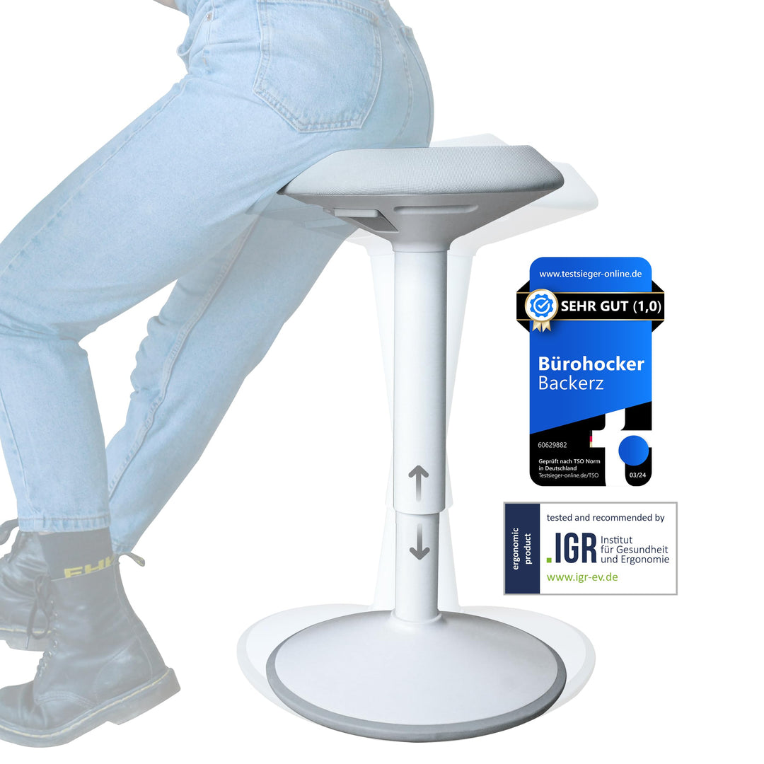 Backerz ergonomischer Wackel-Hocker - Bürohocker mit 40-60 cm Höhenverstellbar, Stehhocker, Arbeitsh