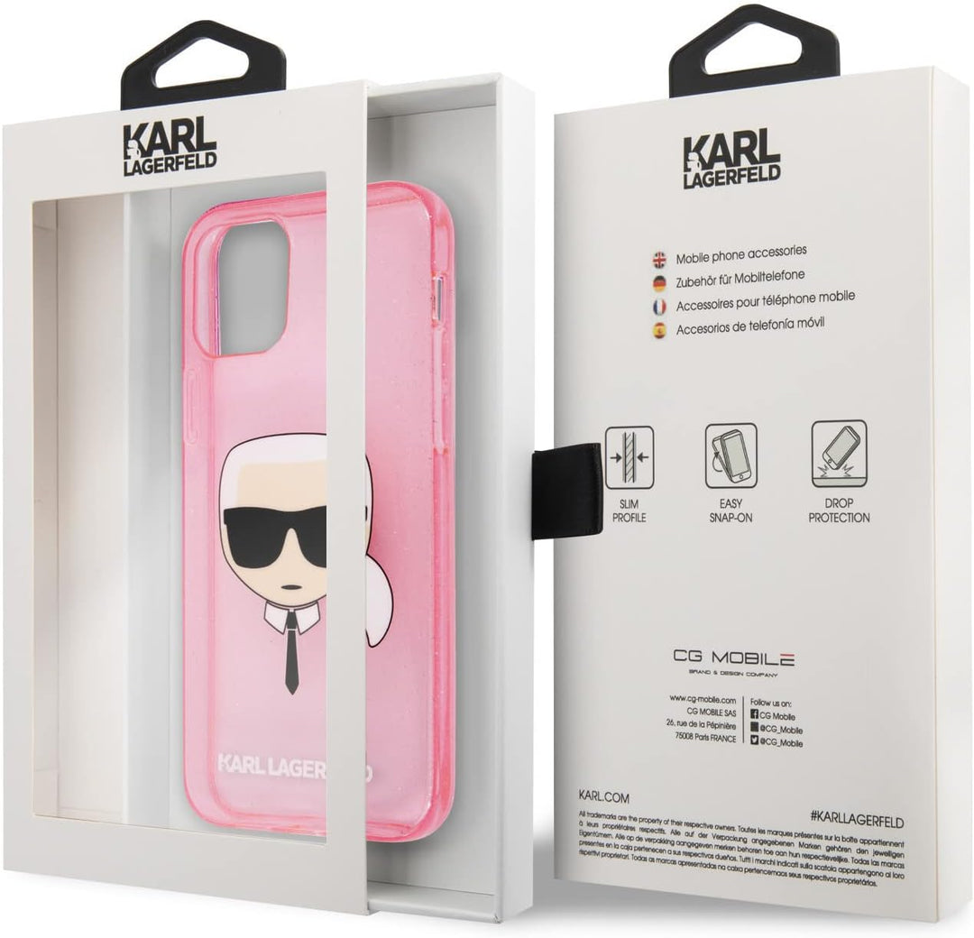 KARL LAGERFELD KLHCP13XKHTUGLP Hülle für iPhone 13 Pro Max 6,7" rosa Glitter Karl`s Head