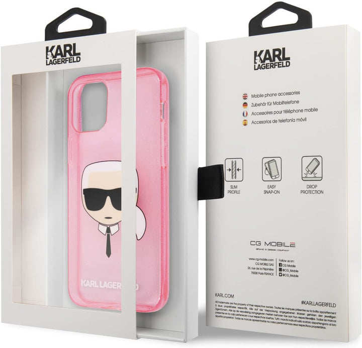 KARL LAGERFELD KLHCP13XKHTUGLP Hülle für iPhone 13 Pro Max 6,7" rosa Glitter Karl`s Head