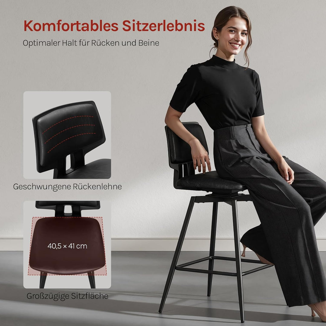 WOLTU Barhocker 2er Set, Barstuhl 360° drehbar, Küchenhocker mit Rückenlehne Fussstütze, für Küche B