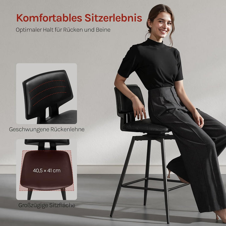 WOLTU Barhocker 2er Set, Barstuhl 360° drehbar, Küchenhocker mit Rückenlehne Fussstütze, für Küche B