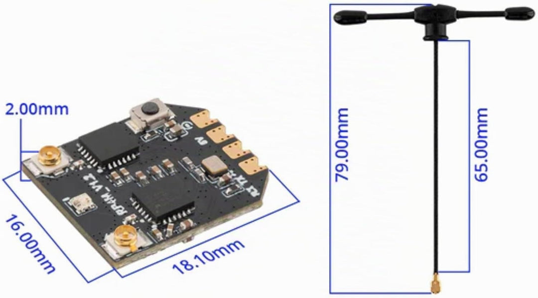 Radiomaster ELRS-Empfänger RP4TD-M 2,4 GHz ExpressLRS Nano Empfänger mit 79 mm UFL-T-Doppelantenne f