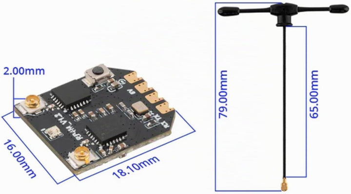 Radiomaster ELRS-Empfänger RP4TD-M 2,4 GHz ExpressLRS Nano Empfänger mit 79 mm UFL-T-Doppelantenne f