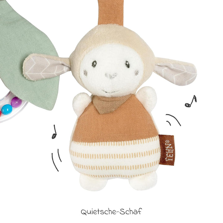 Fehn Activity-Trapez zum Aufhängen mit Schaf & Esel Tier-Anhängern - Stoff-Lernspielzeug für Babys m