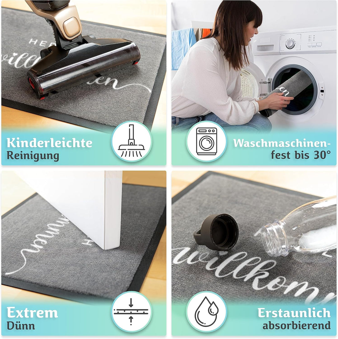 Bodenständig Blitzsauber: Die ultimative Fussmatte für innen - Grau Willkommen in 40x60cm saugstarke