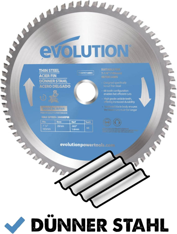 Evolution T185TCT-68MS - 185 mm Sägeblatt zum Schneiden von Dünnstahl - Metall-Sägeblatt mit 68 Zähn