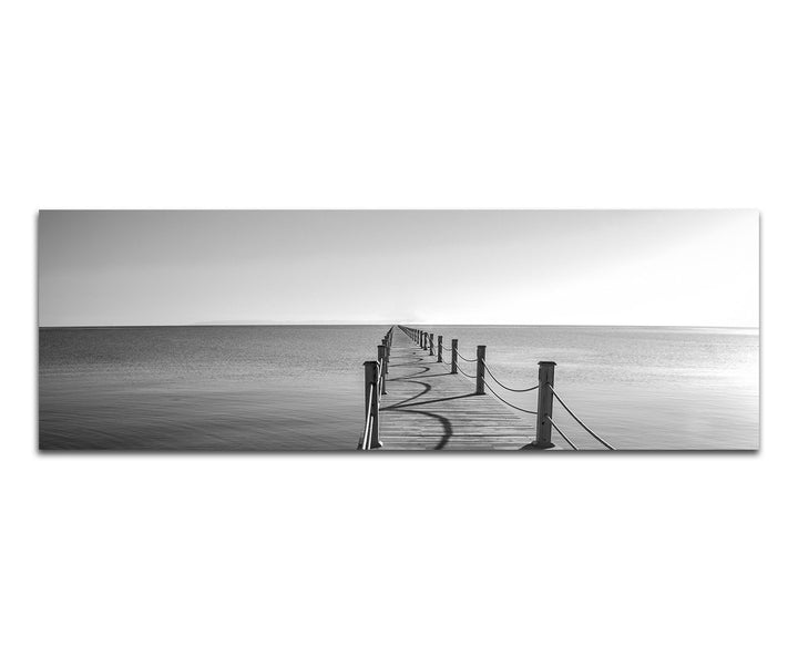 Paul Sinus Art Panoramabild auf Leinwand und Keilrahmen 120x40cm Meer Holzsteg schwarz/weiss