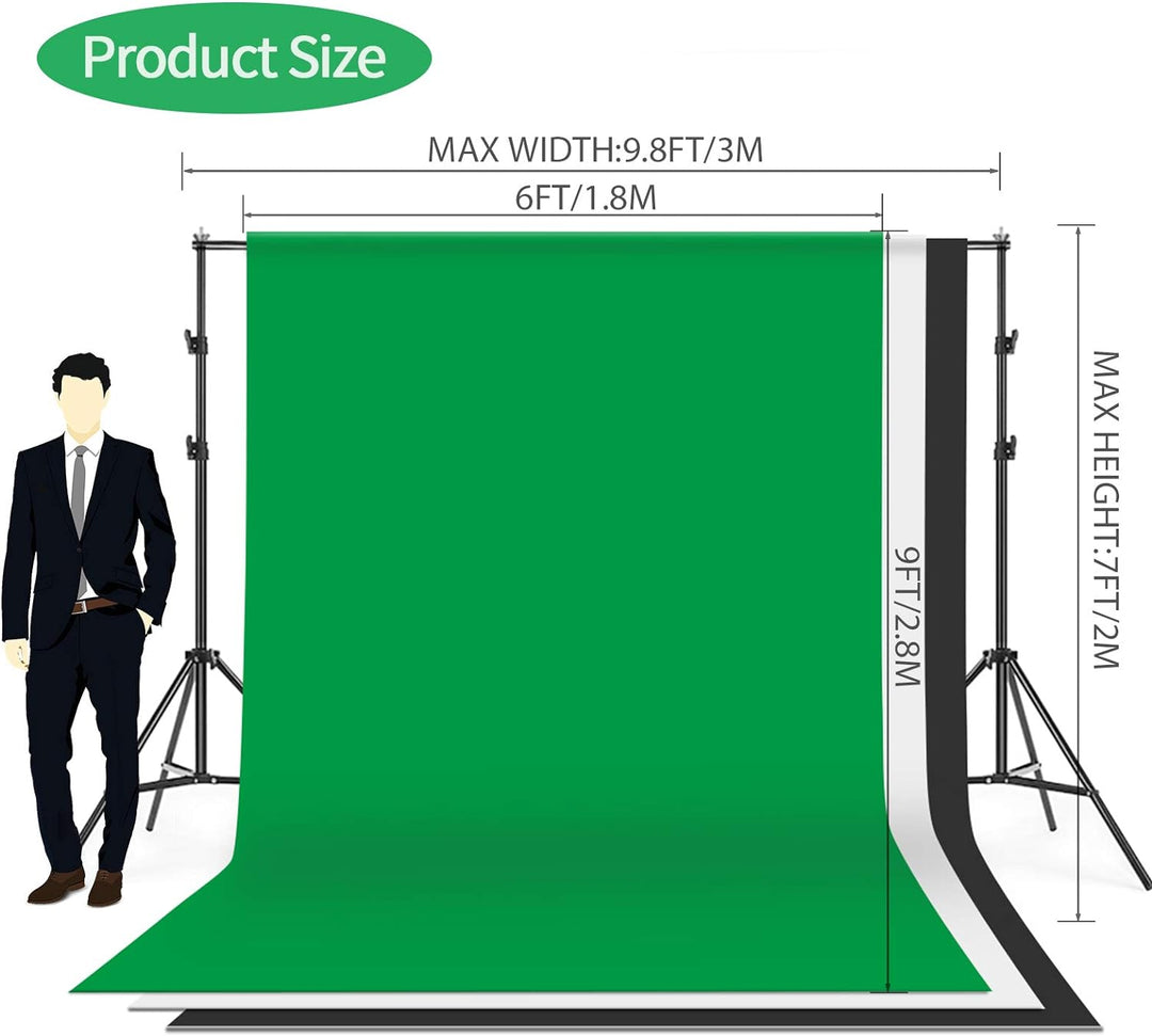 Andoer Fotostudio Set, 1.8M x 2.7M Hintergrund Stützsystem (Grün Schwarz Weiss) mit Softbox, Dauerli