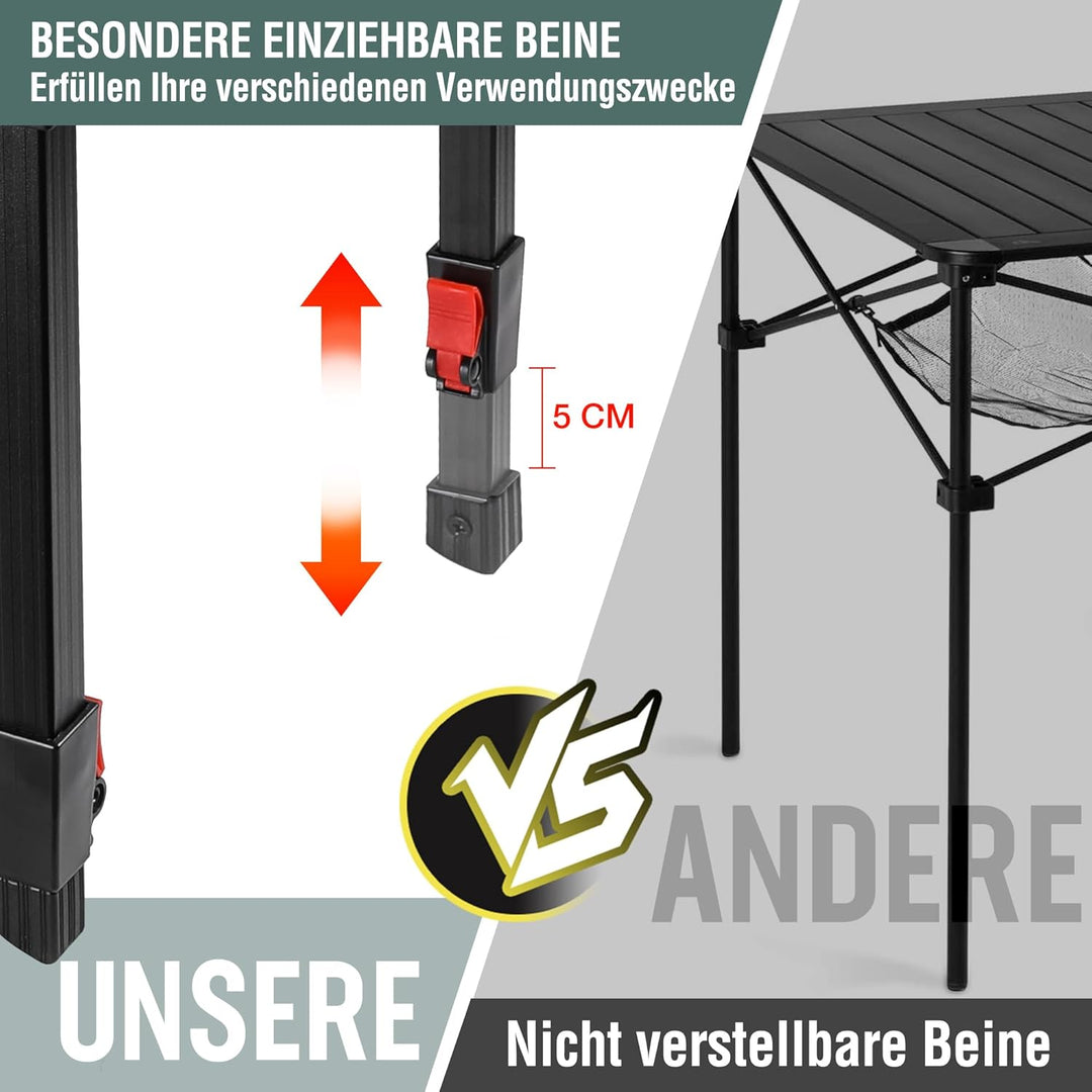 VILLEY Aluminium Klapptisch mit Tragetasche, klappbarer Campingtisch aus Alu, Faltbarer Balkontisch,
