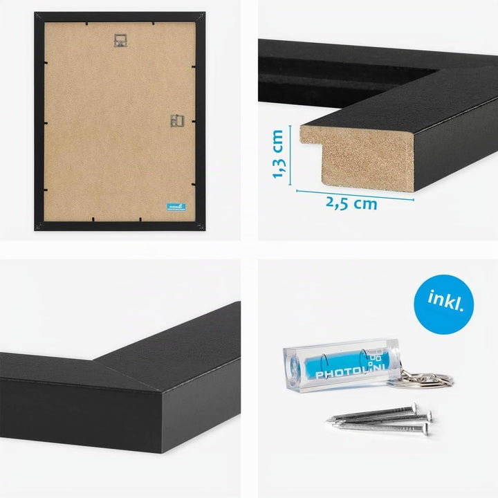 PHOTOLINI Bilderrahmen 40x60 Schwarz Holz MDF, 3er Set breite 40x60 cm Bilderrahmen mit bruchsichere