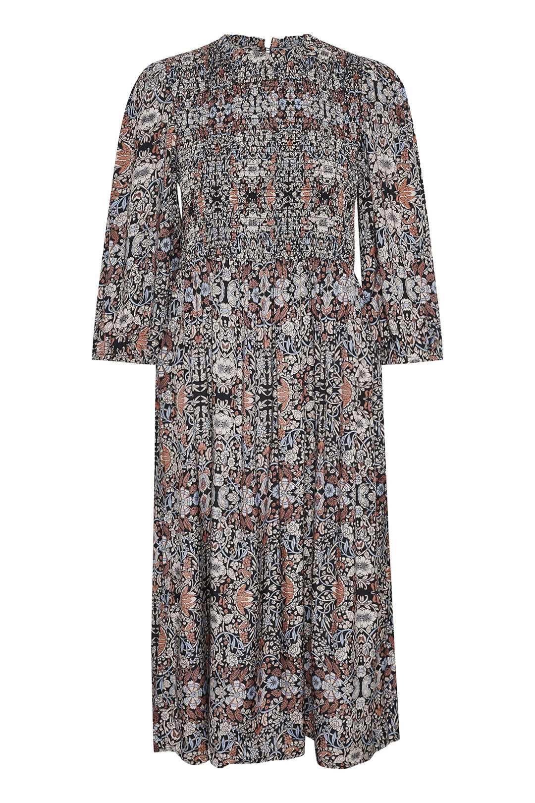 KAFFE Damen Lässiges Kleid, Black/Blue Nostalgia Print
