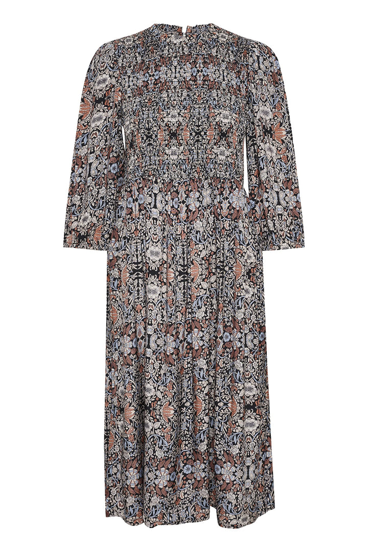 KAFFE Damen Lässiges Kleid, Black/Blue Nostalgia Print