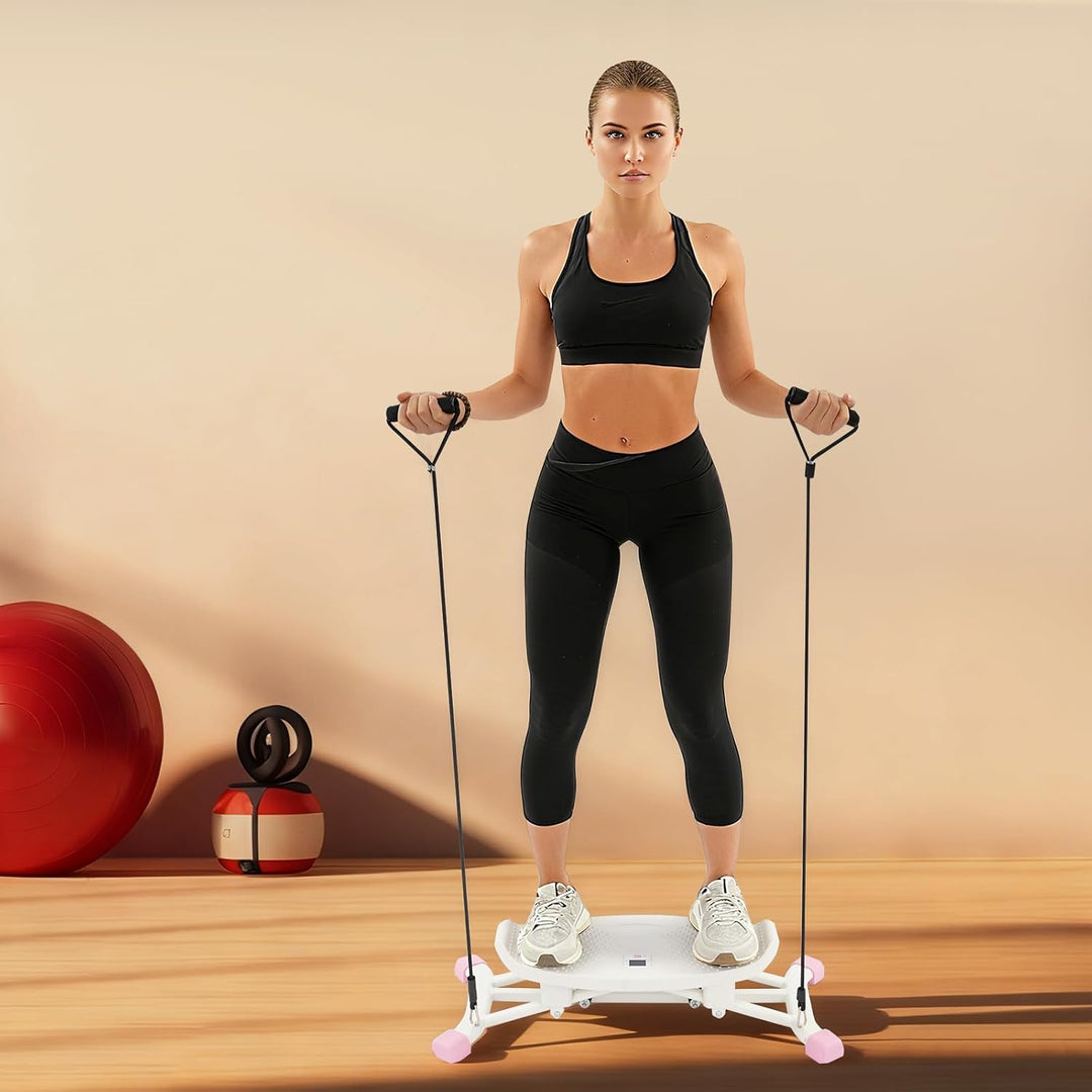 Slide Stepper Fitnessgerät, Waist Twister Machine mit Widerstandsbändern & LCD-Display, Ganzkörper H