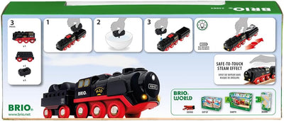 BRIO World 33884 Batterie-Dampflok mit Wassertank - Lokomotive mit echtem kühlen Dampf und Wasserbeh