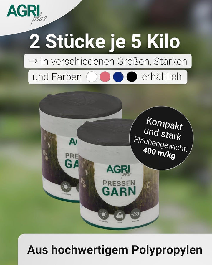 Pressengarn I 2 Stück à 5 kg I 400 m/kg I Hochwertiges PP-Garn I Robust, witterungsbeständig & reiss