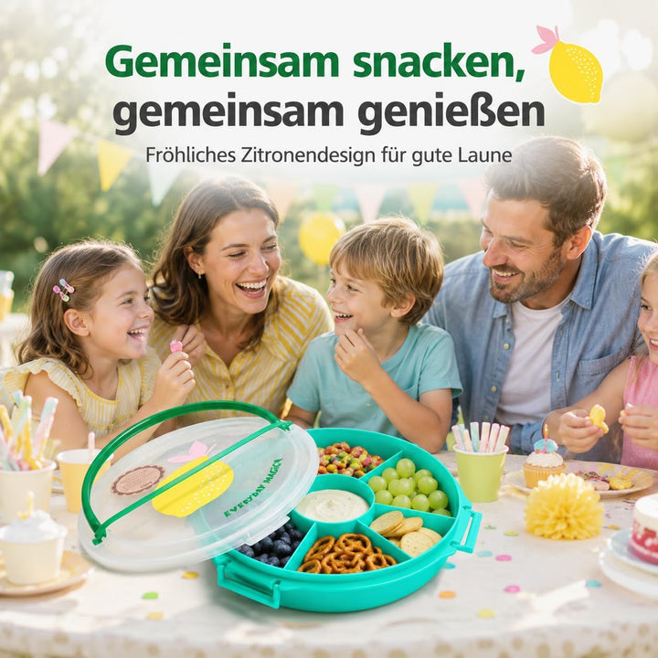 Rice Serviertablett rund Ø 32 cm mit Deckel & Tragegriff – Snack- & Partyplatte mit Fächern, BPA-fre