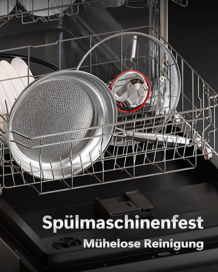 Edelstahlpfanne 30cm, Titan Pfanne mit Deckel, 18/10 Edelstahl Bratpfanne unbeschichtet ohne PFOA &P