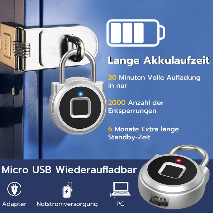 Eseesmart Vorhängeschloss Fingerabdruck, Smart Schloss Fingerabdruck Telefon-App Entsperren, IP65 Wa