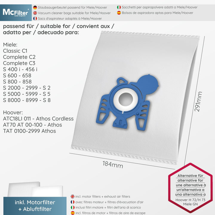 McFilter | 20 Staubsaugerbeutel geeignet für Miele Complete C2 Tango EcoLine Staubsauger | 5-lagig m