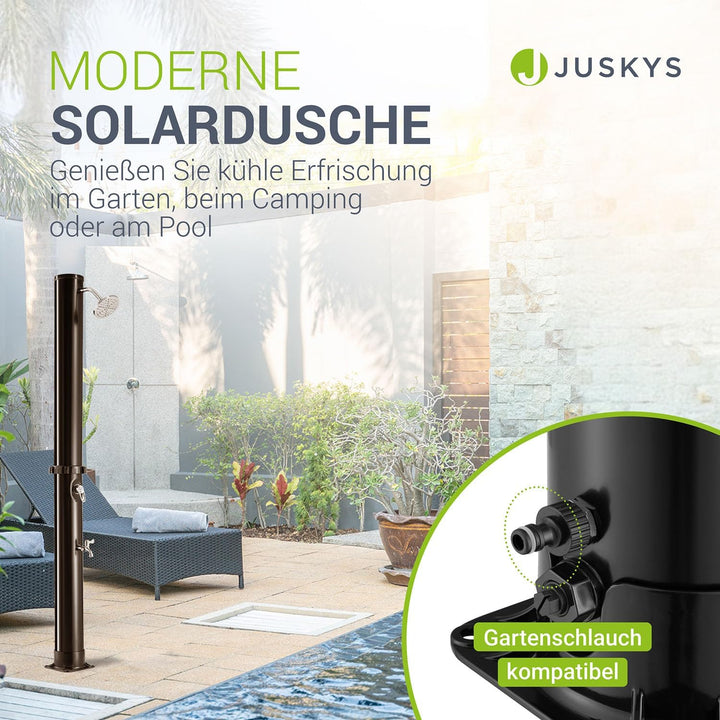 Juskys Solardusche Victoria 20/35 Liter – max. 60 °C ohne Stromanschluss – schwenkbarer Duschkopf &