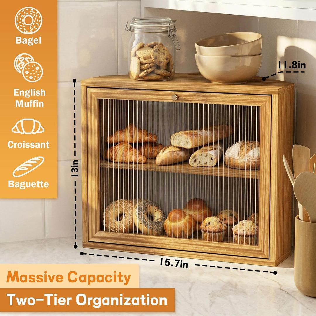 Brotkasten, 2 Etagen Holz Brotaufbewahrung, Gross Brot-Aufbewahrungsbox, Luftdichte Brotbox, Brothal