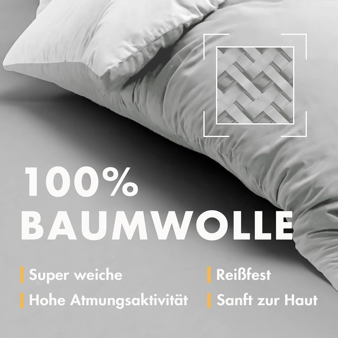 Sleeptime 100% Baumwolle Bettwäsche 200cm x 200cm Weiss/Grau - weich &amp; bügelfrei Bettbezüge mit Reis