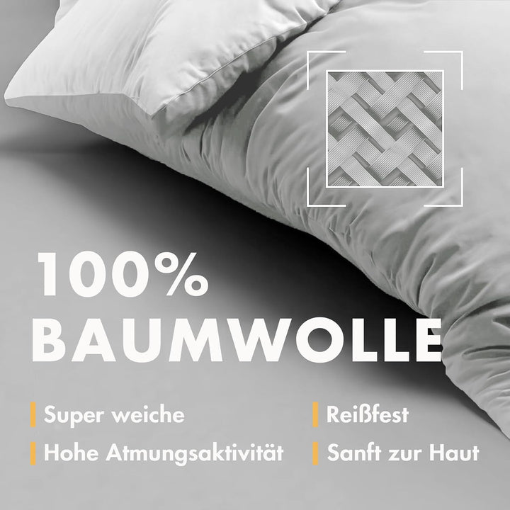 Sleeptime 100% Baumwolle Bettwäsche 200cm x 200cm Weiss/Grau - weich &amp; bügelfrei Bettbezüge mit Reis