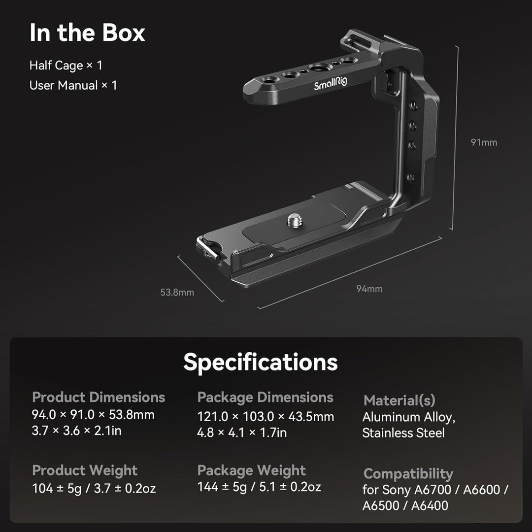 SMALLRIG Half Cage Halbkäfig für Sony Alpha 6700/6600/6500/6400, Integrierte Schnellwechselplatte fü