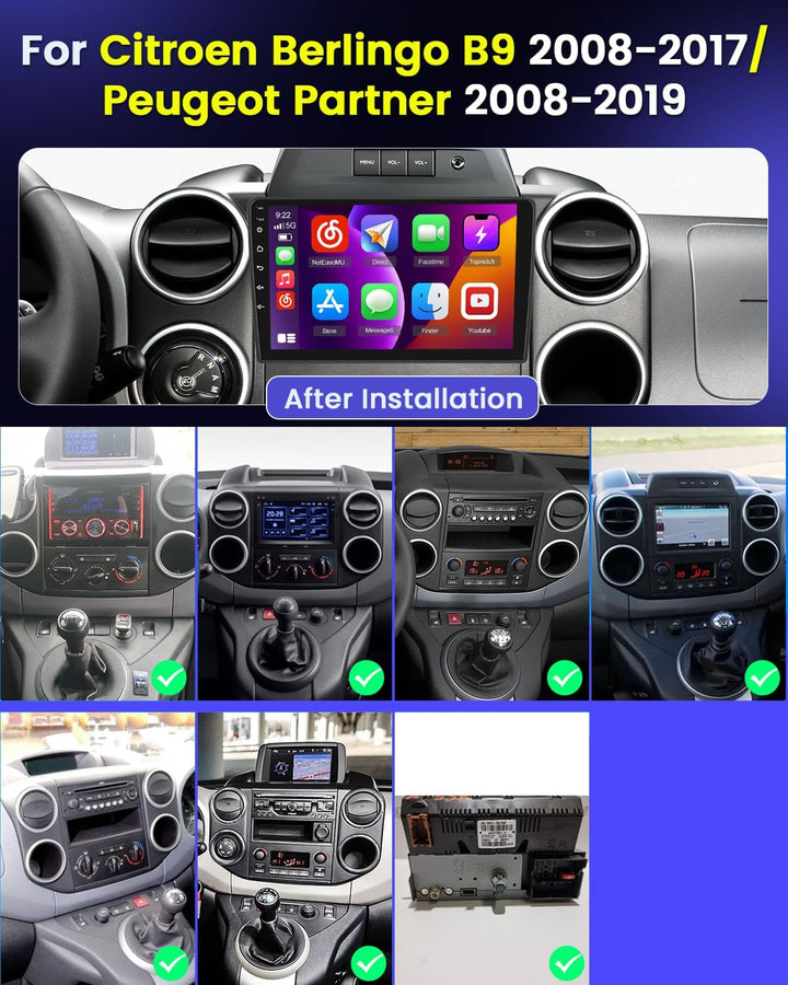 [Berlingo B9/Peugeot Partner] Autoradio Android CarPlay Android Auto | Android 15, 2+64G, 9 Zoll Tou