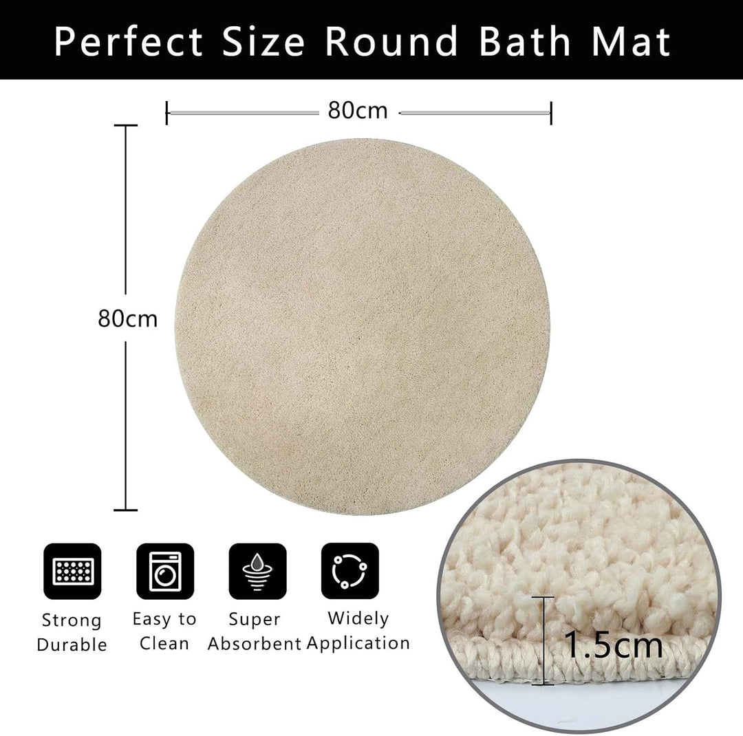 Famibay Badezimmerteppich rutschfest Badematte Waschbar Badteppich Beige 80cm Runde Weiche Badvorleg