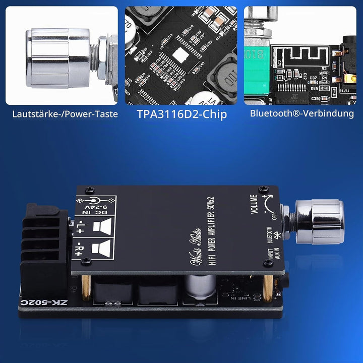 HiFi-Verstärker ZK-502C Bluetooth 5.0 Mini Stereo-Audioverstärker 2.0 Kanal 50W X 2 Leistungsverstär