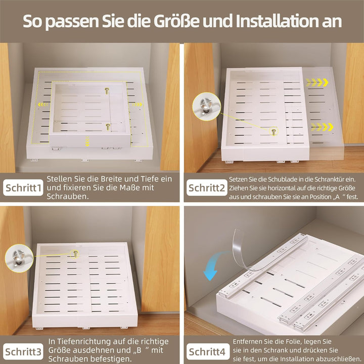 NETEL 2 Pack 4-Wege-erweiterbarer Schublade mit Kleber, Teleskopschublade (Einstellbare 43.5-55cm T