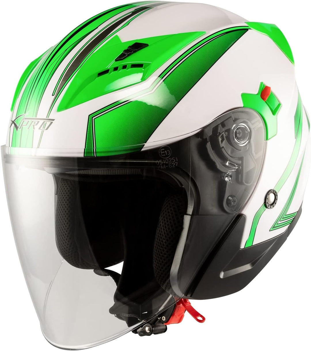Motorradhelm Doppeltvisier City Jet Zertifikat ECE 22-06 Scooter 53-54 cm ( XS) Weiss Grün, 53-54 cm