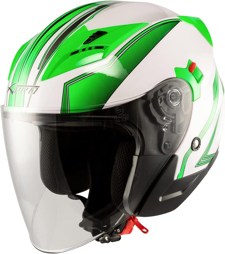 Motorradhelm Doppeltvisier City Jet Zertifikat ECE 22-06 Scooter 53-54 cm ( XS) Weiss Grün, 53-54 cm