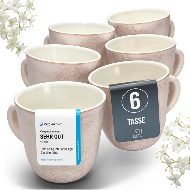 Steingut Kaffeetassen 6 Personen Ibiza TESTSIEGER, Traumhaftes Mediterranes Steingut Tassen Set, Sty